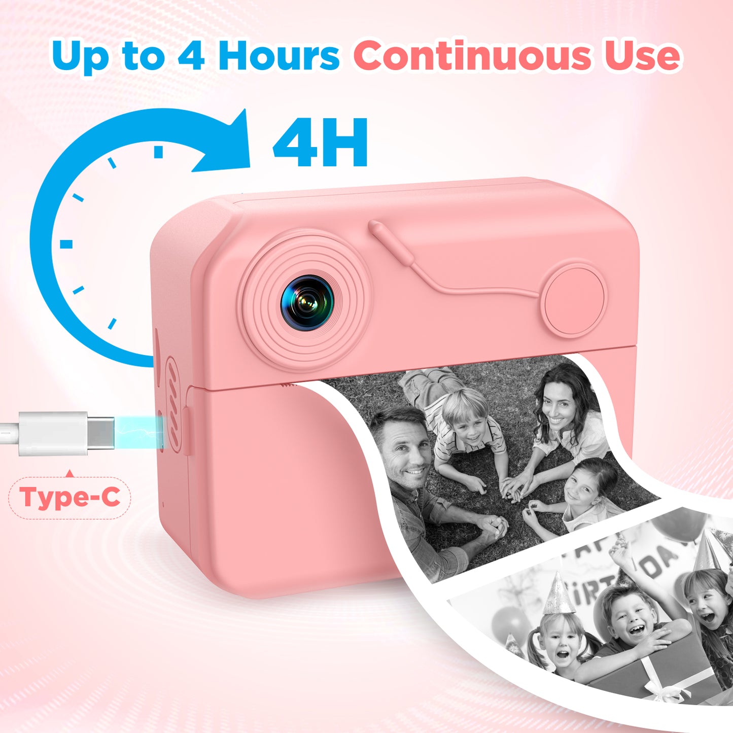 USCAMEL Kids Camera Instant Print, Mobile Compatible 2.4in Digital Camera with Print Paper, Photo Video, Selfie Dual Camera Portable Travel Camera Toys for Boys & Girls Gift