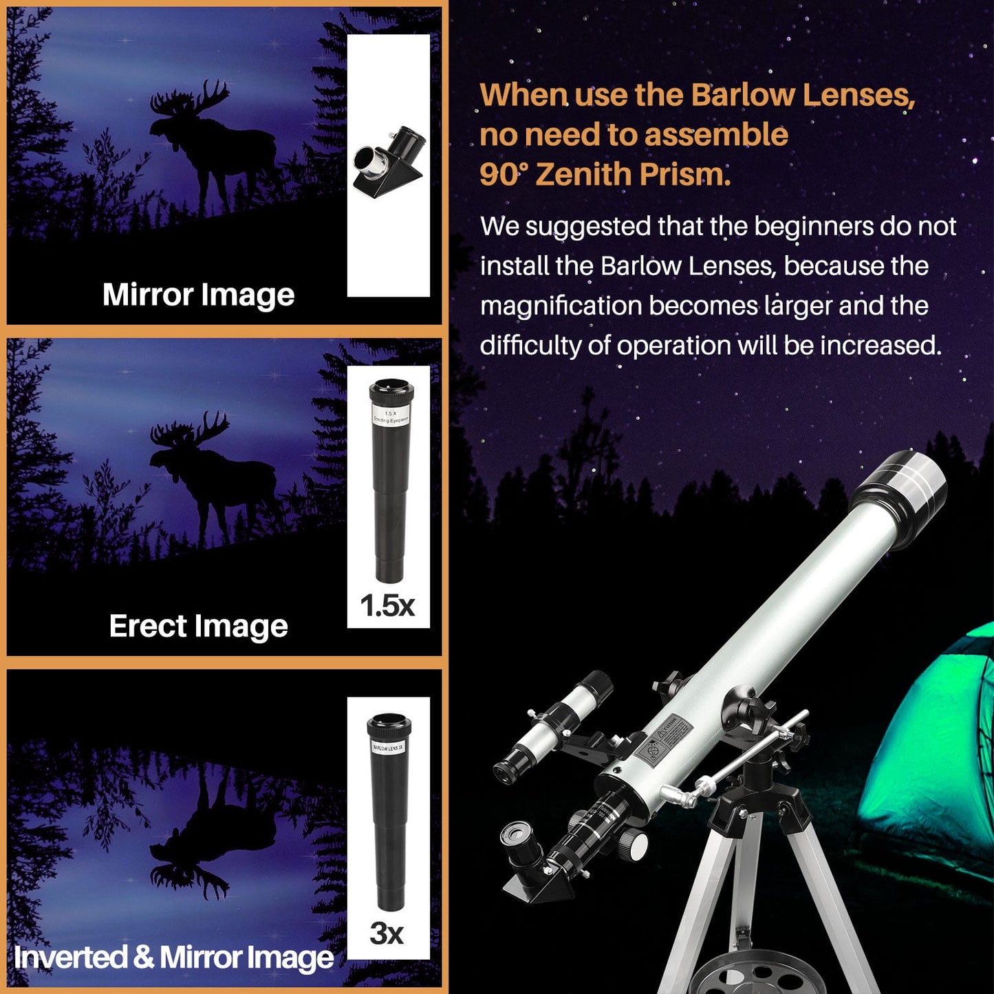 USCAMEL Telescope for beginners, 525x Adults Telescope 700mm Aperture Refractor Telescope, Astronomy Telescope for Observing Moon Stargazing
