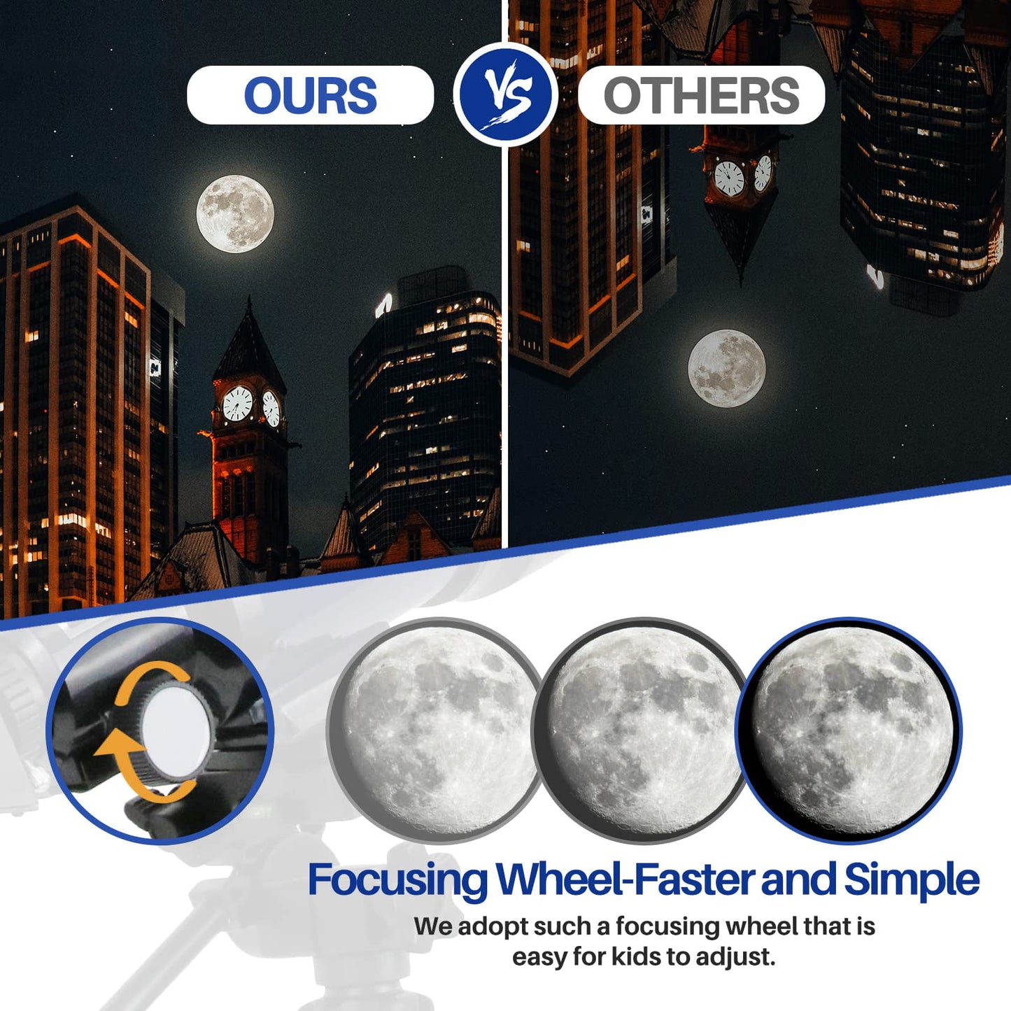 Telescope with 70mm Aperture Adults Telescope w/Phone Clip Carrying Bag Portable Astronomy Refractor Telescope for Observing Moon Easy Mounted, Blue