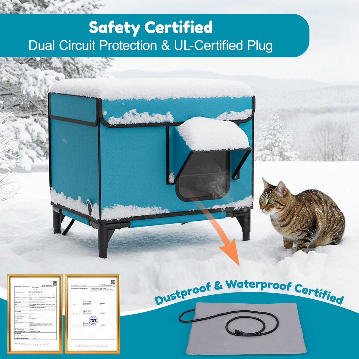 HUTACT Winter Heated Cat House Heated Pad for Outdoor Use, Elevated Small Feral Cat House with Escape Door, Outdoor Indoor Cat Shelter with Chew-Proof Cord Circuit Protection