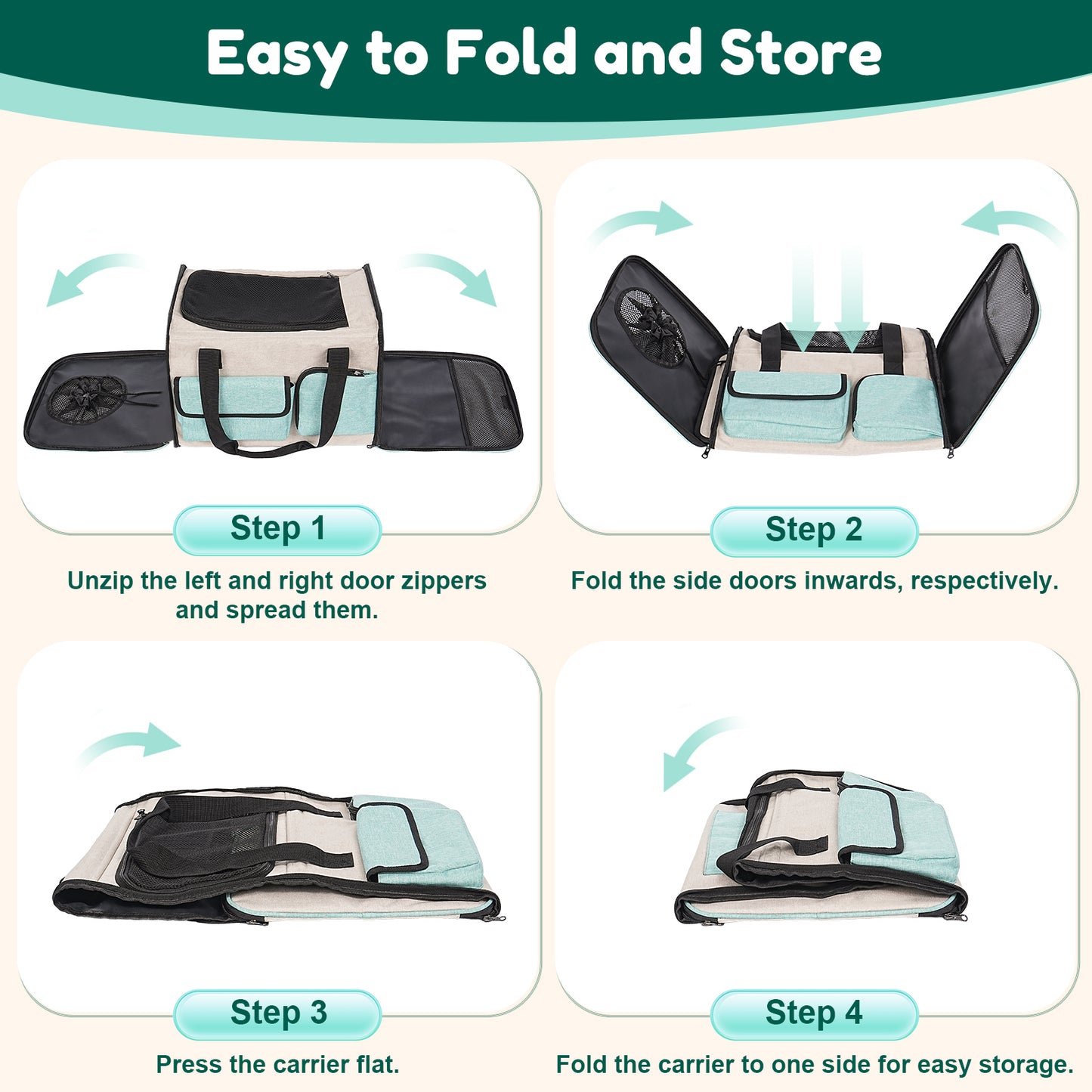 Large Cat Carrier, Durable Soft Side Pet Carrier with Window, Pockets, Shoulder Strap, Pet Travel Carrier Hand Bag for Cats Puppies Camping Outdoor, Foldable Pet Carrier for Small Dog Cat