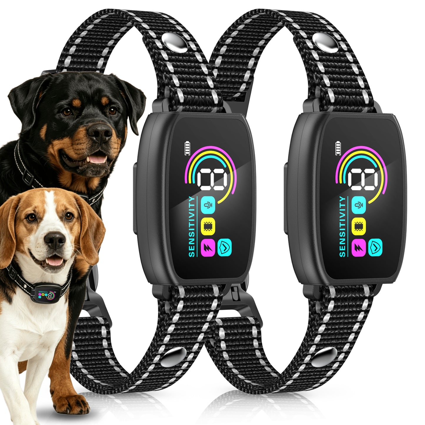 Hutact Bark Collar for Dog, Anti-Barking Dog Collar for Large Medium Dog, Smart Auto Training Dog Collar with Screen, Rechargeable Adjustable Shock Collar with 8 Levels, Beep, Vibration & Shock Modes