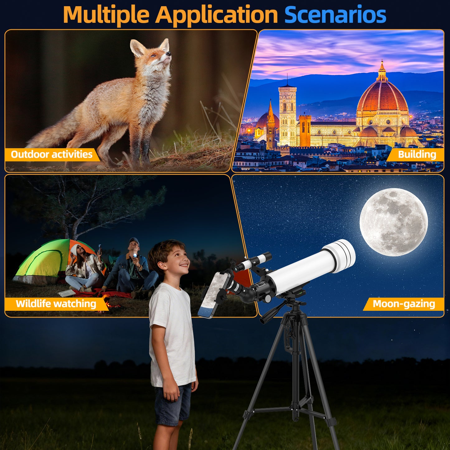 USCAMEL Telescope for Kid Adult, 500mm Telescope 70mm Aperture for Beginner, Refractor Telescope 2 Eyepieces, 150X Telescope for Astronomy & Sight Seeing