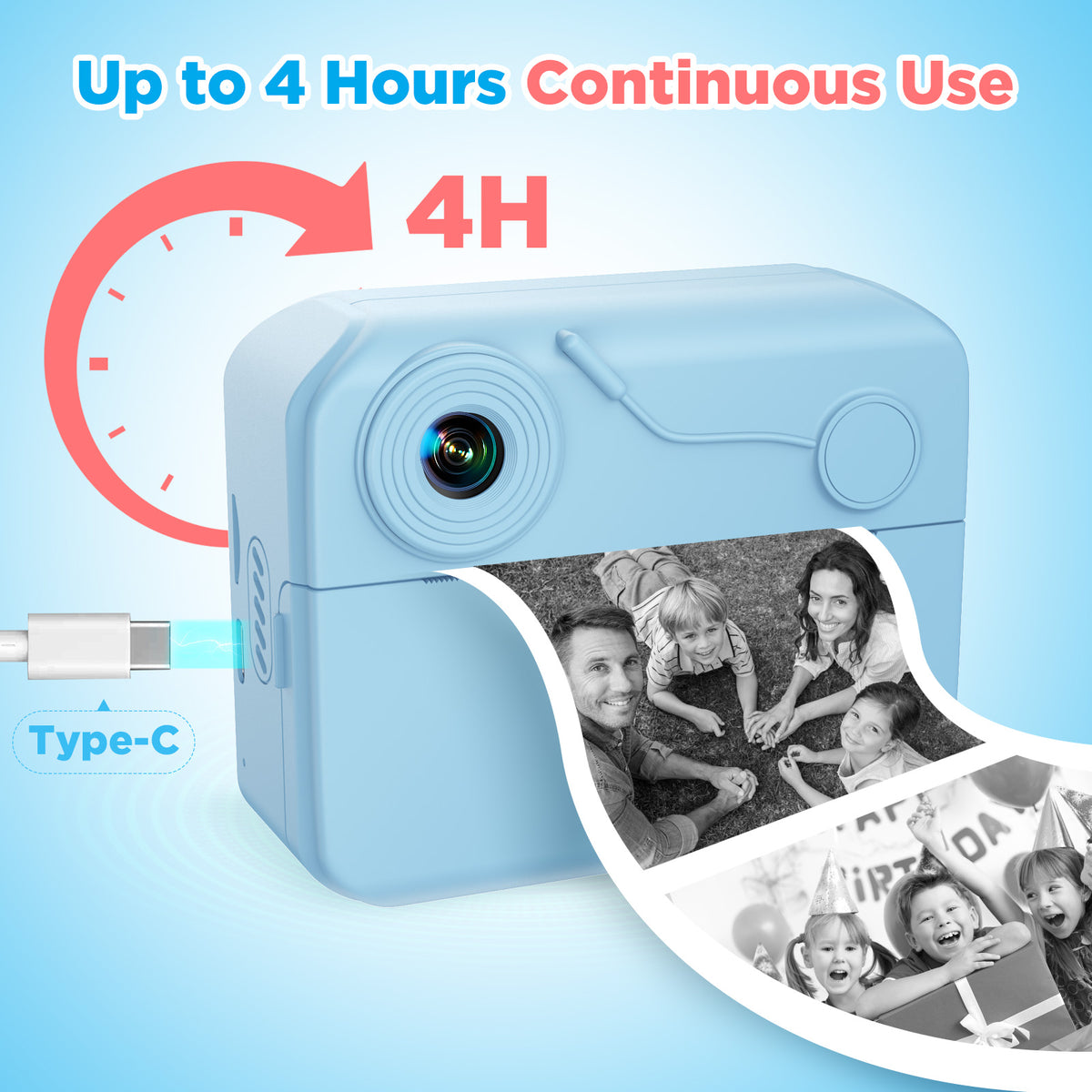 USCAMEL Kids Camera Instant Print, Mobile Compatible 2.4in Digital Camera with Print Paper, Photo Video, Selfie Dual Camera Portable Travel Camera Toys for Boys & Girls Gift