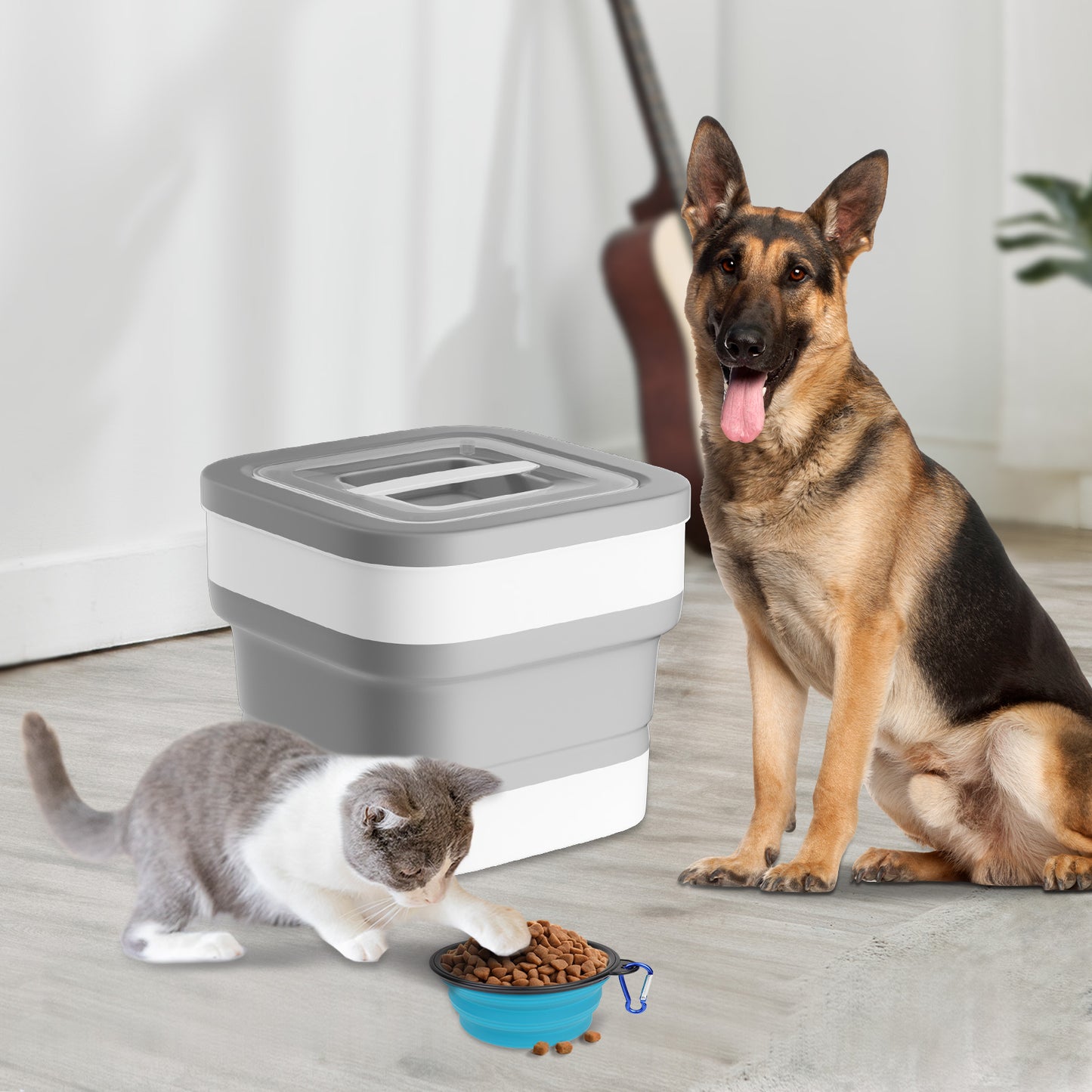 HUTACT Collapsible Pet Food Storage Container with Magnetic Lid Travel Bowl Measuring Cup, 15 lbs Capacity for Outdoor Traveling Hiking