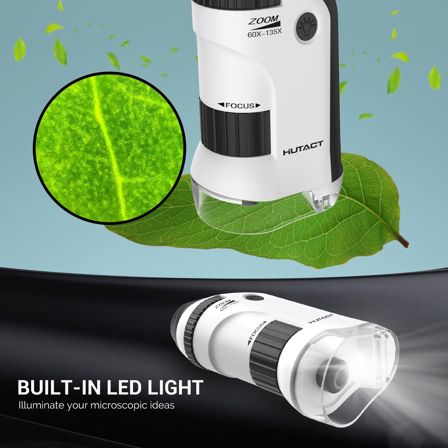 Pocket Microscope, 60X-135X Handheld Mini kids Microscope, Portable Microscope for Kids Student Adults Microbiological Observation Lab Study