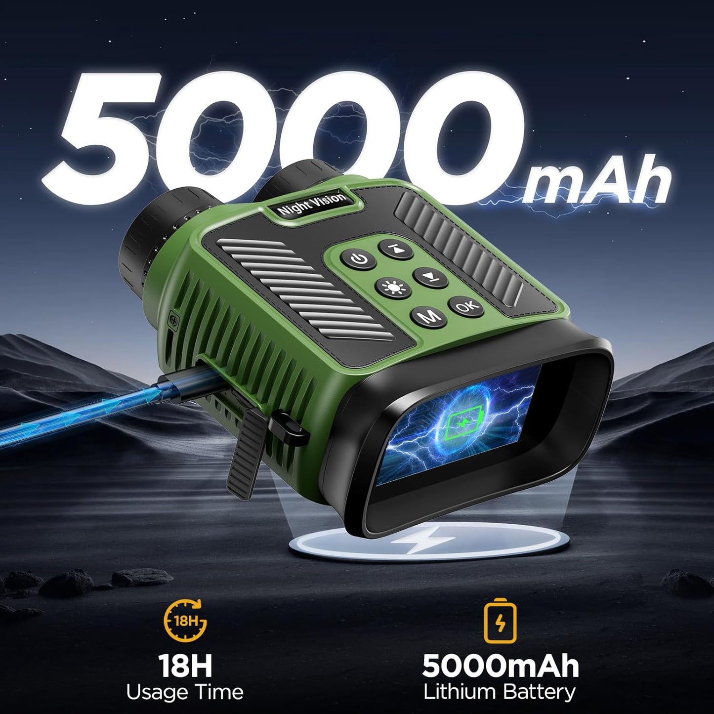 8X Night Vision Googles- 5000mAh Large Battery Digital Binoculars with Night Vision 3'' Infared Binoculars 7 Level IR for Hunting Camping Can Save 40MP Photo and Video with 32GB TF Card