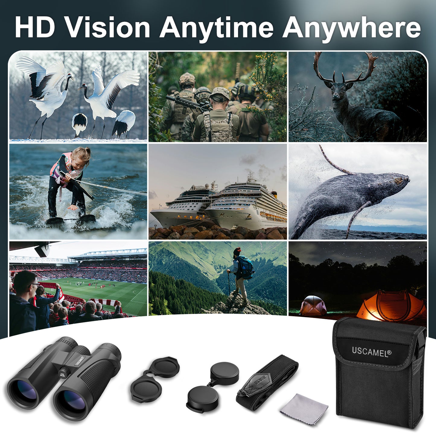 Binoculars for Adults, 10x42 Binoculars for Bird Watching Sports Climbing, FMC BAK4 Waterproof Fog-proof Binoculars BAK4 FMC Sharp View Low Night Light Vision w/Storage Bag