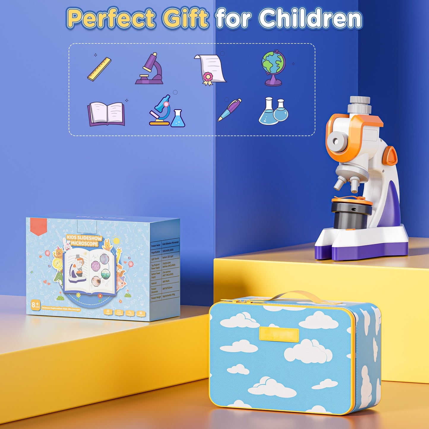 Microscope for Kids, 1200x Microscope Kit for Kids 5-7 8-12, Kids Science Microscope w/Slides, Tweezers Set