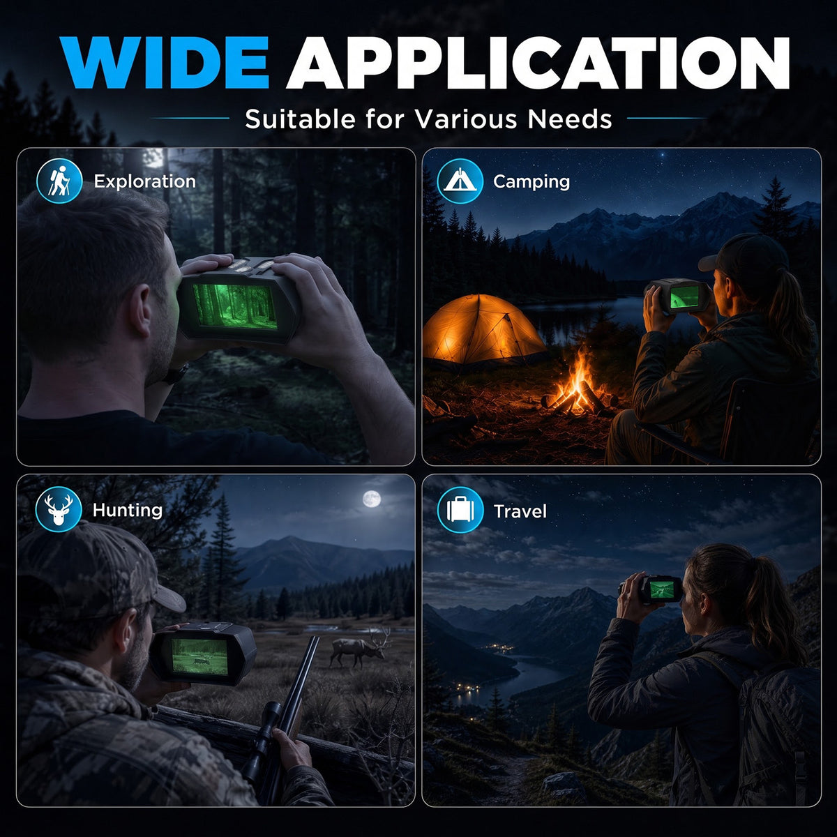USCAMEL 4.4" Night Vision Binoculars for Adults, 4K Infrared Digital Night Vision Goggles Day & Night Use, 3000FT Long Range Viewing, 10X Aluminum Alloy Binoculars for Hunting Wildlife Watching