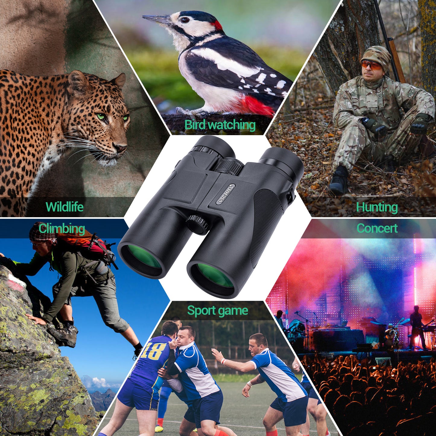 USCAMEL 10X42mm Binoculars for Adults, BAK4 Clear View Black Binoculars for Hiking, Traveling with Carry Bag, Strap