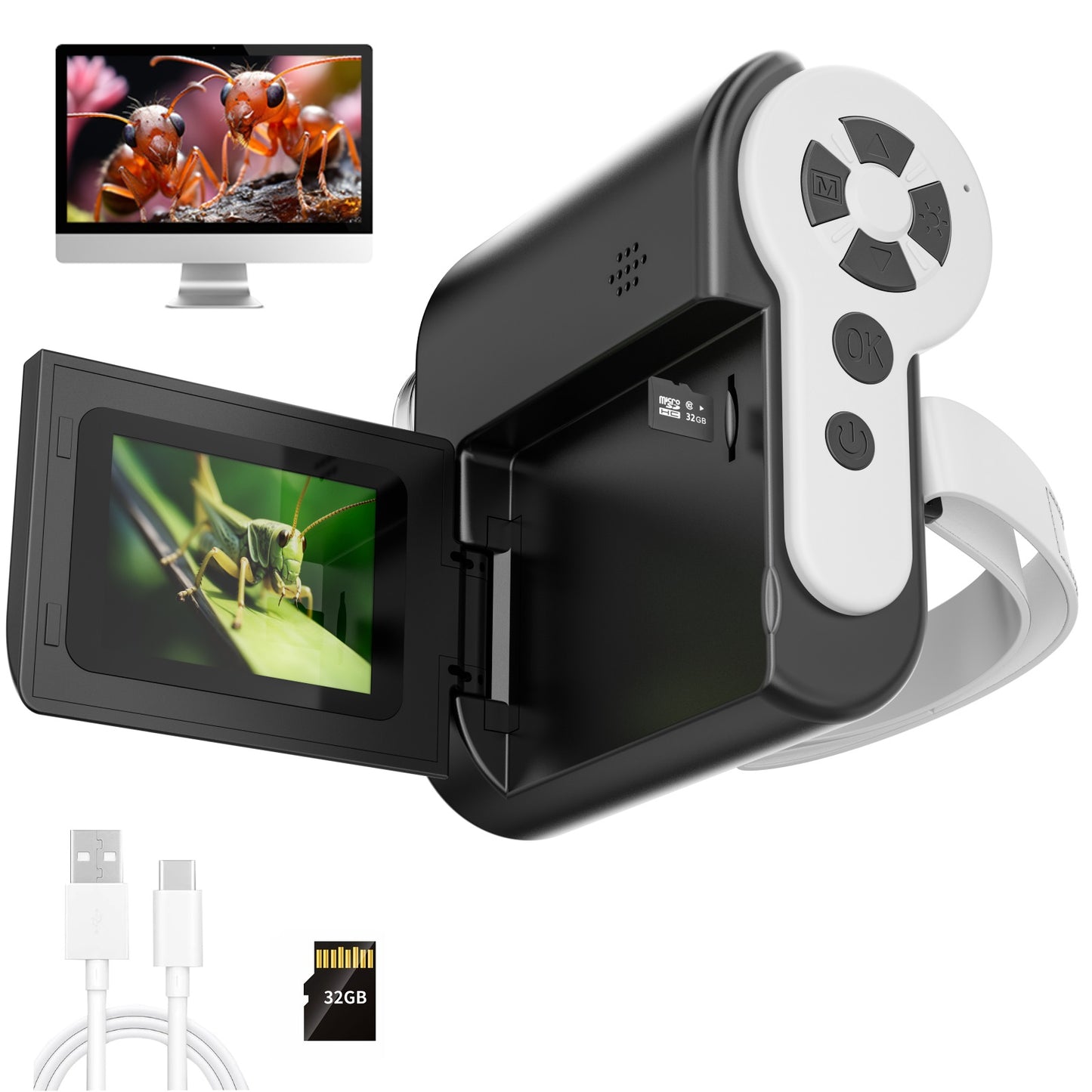 USCAMEL 2 inch Handheld HD Pocket Digital Microscope Gift Box with Storage Card, Microscope for Adult, Kids, Red