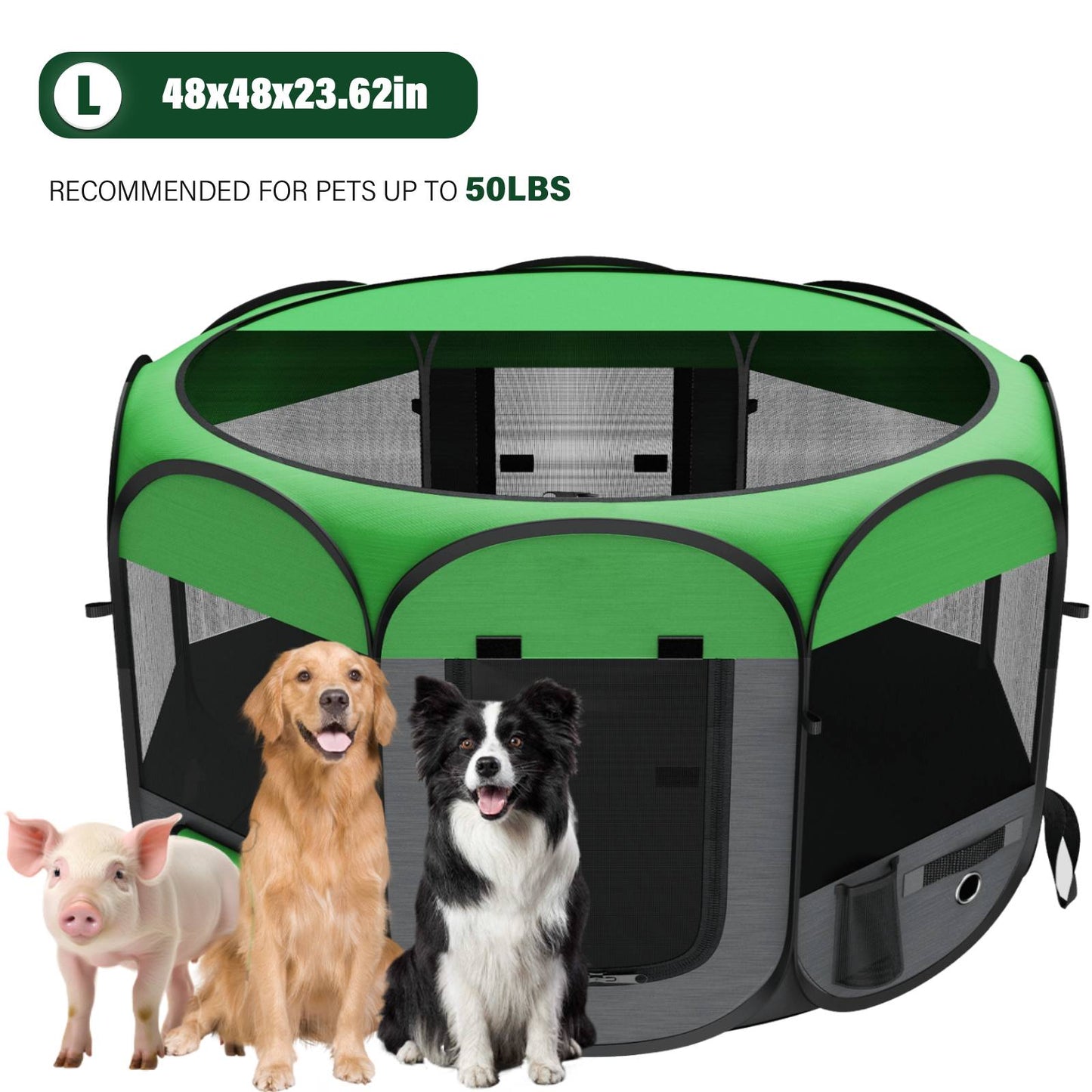 HUTACT Upgraded Dog Playpen Pop-up Pet Playpen with PVC-Coated & 2 Side Pockets, Durable Pet Pen for Dogs, Cats, Chicken, Indoor Recovery, Training