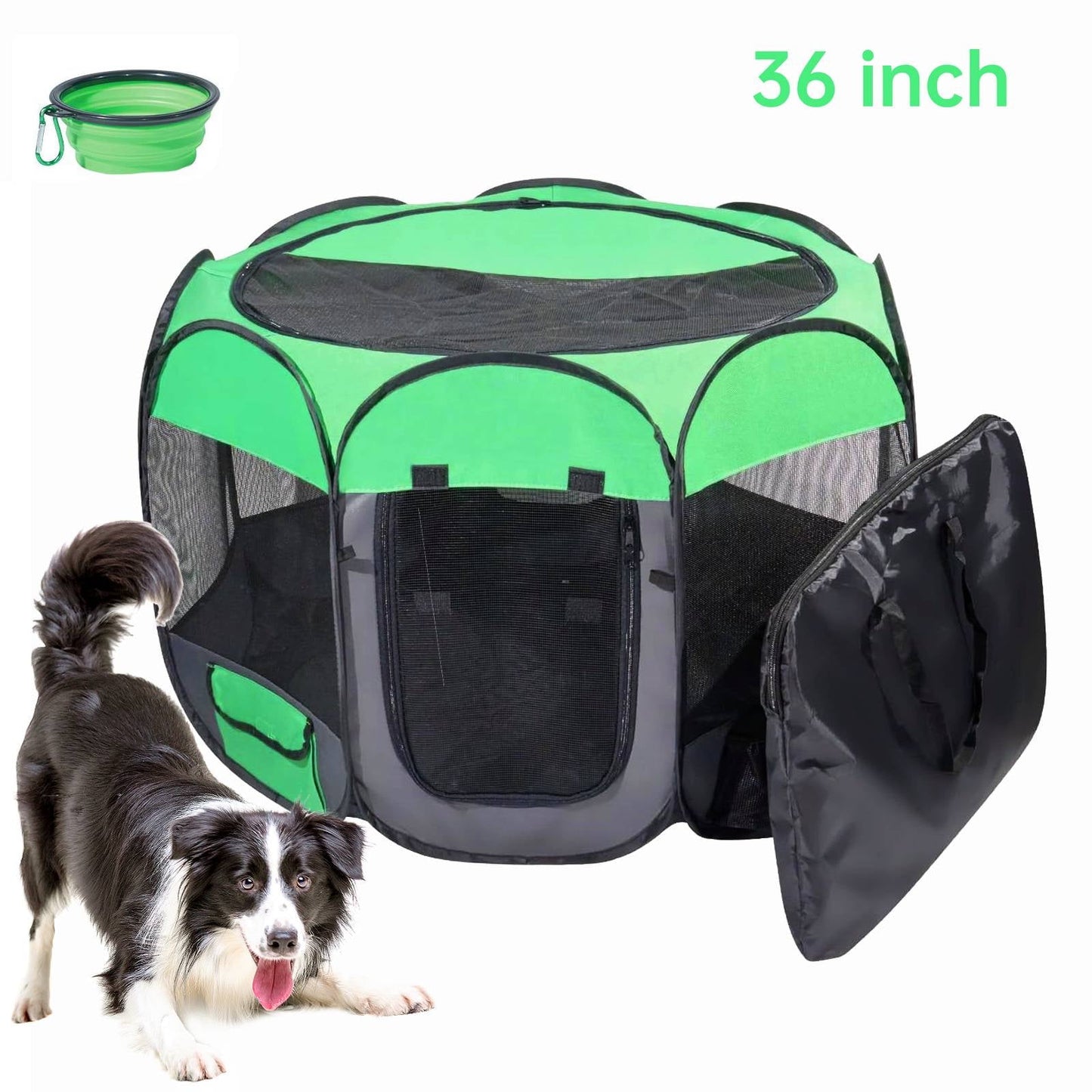 USCAMEL Dog Foldable Playpen Indoor Outdoors, No Assembly Required Pop-up Tent Pet Tent with Bowl & Side Pockets, Detachable Top & Waterproof Bottom (Medium Size)