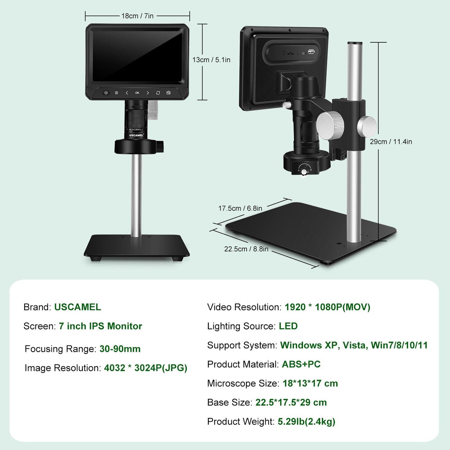 USCAMEL Coin Microscope for Adult, Digital Microscope, 7" Microscope for Error Coin Inspection Soldering, 32G SD Card, Rechargeable Kids Microscope PC View Windows Mac Compatible
