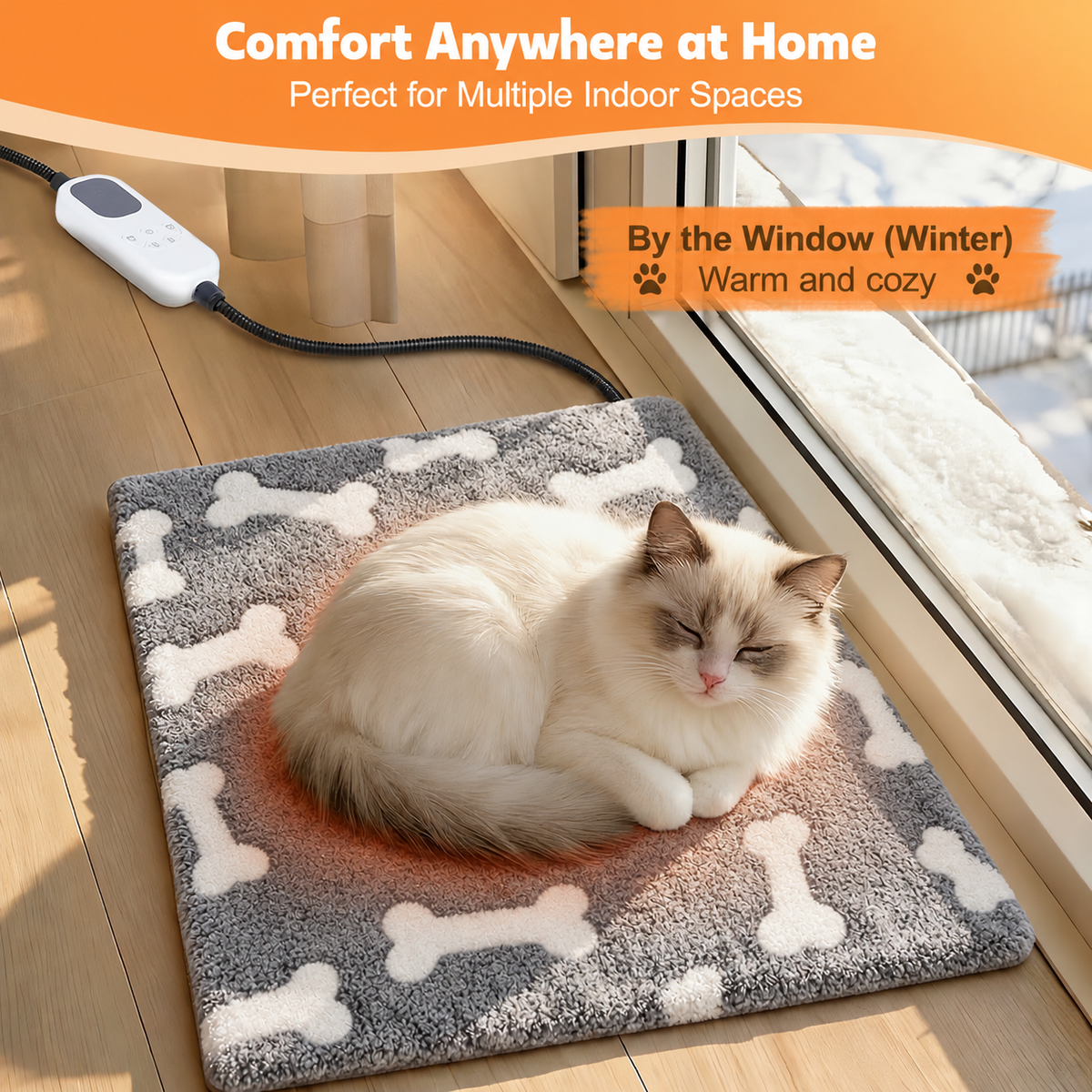 HUTACT Pet Heated Pad, 23.62" Winter Heating Pad for Dogs Cats, 9-Level Temp Control with Timer, Safe Heated Mat Overheat Protection & Chew-Proof Cord