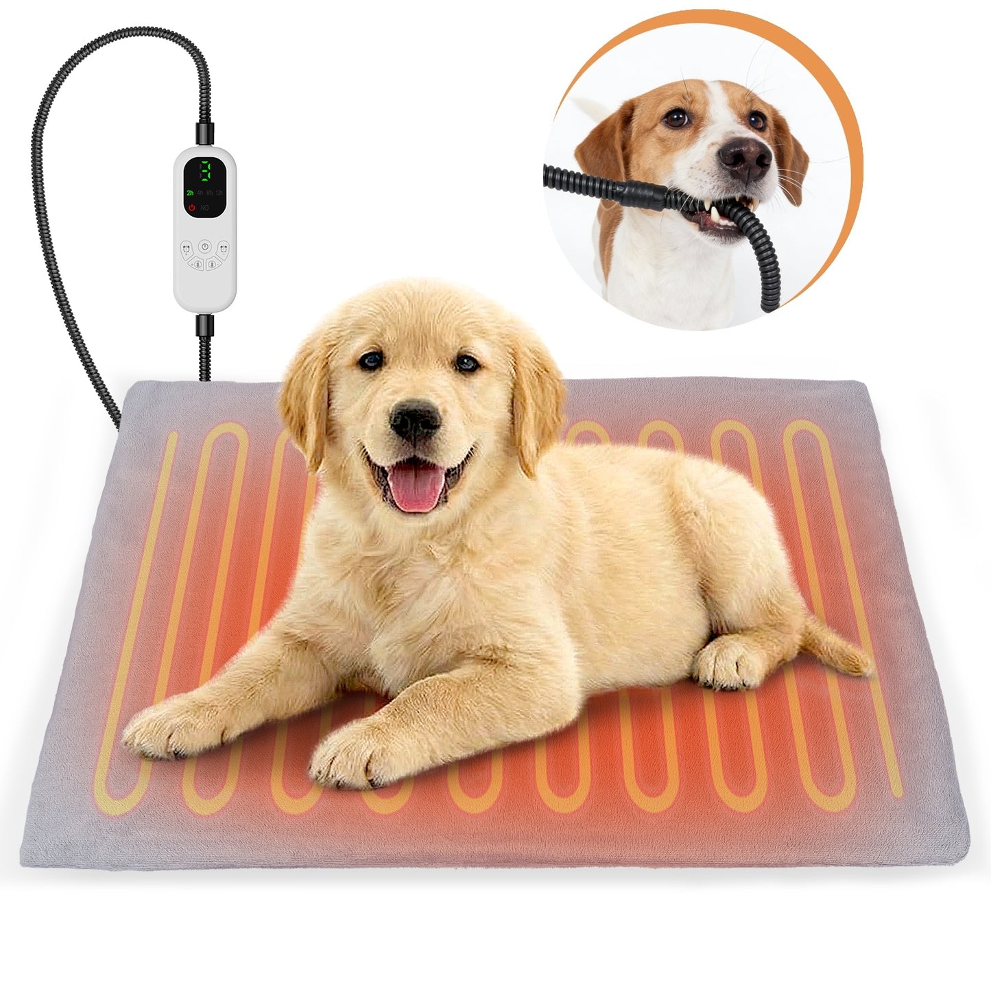 HUTACT Pet Heated Pad, 24" Winter Heating Pad for Dogs Cats, 9-Level Temp Control with Timer, Safe Heated Mat Overheat Protection & Chew-Proof Cord