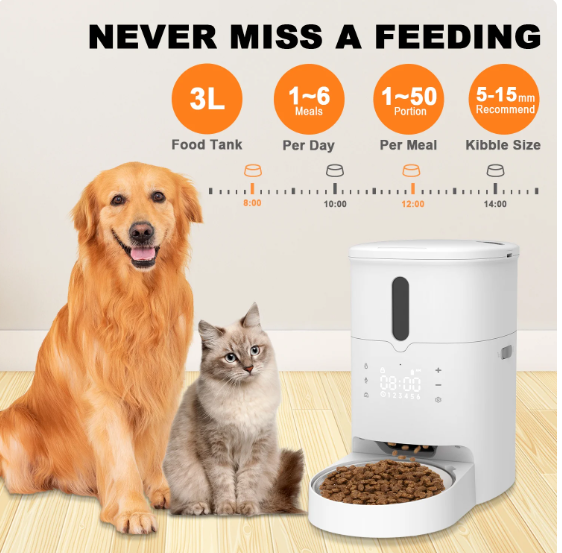 Automatic Cat Food Dispenser, Auto Cat Feeder with Customize Feeding Schedule,Interactive Voice Recorder, Timed Pet Feeder Dry Food for Cat & Dog 1-6 Meals Dry Food,3L
