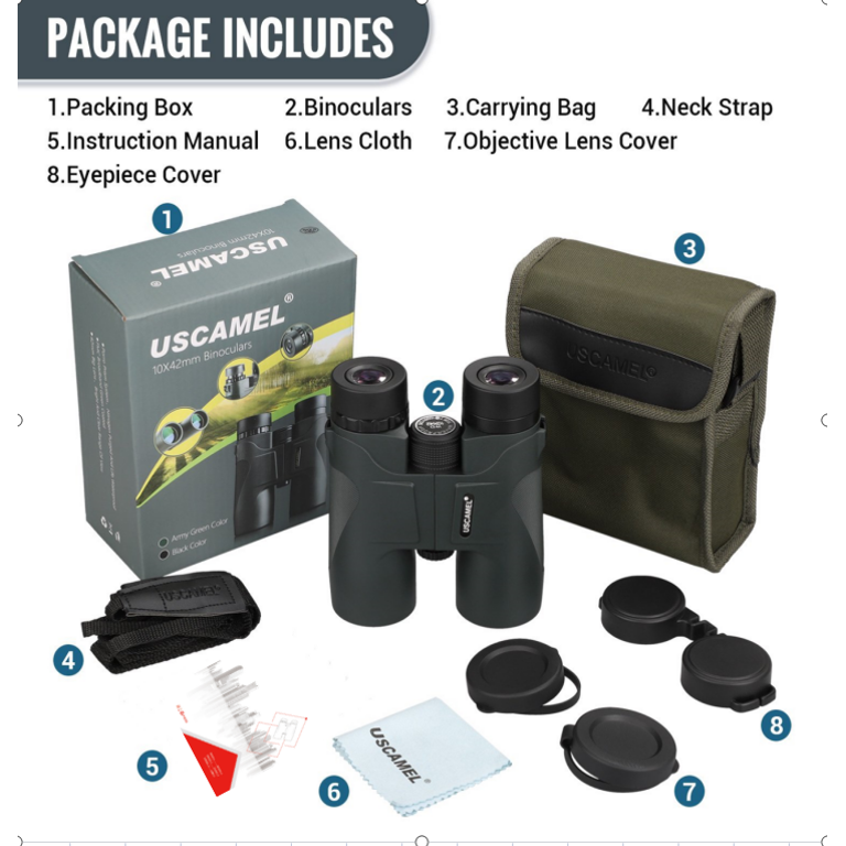 USCAMEL 10x42 Binoculars for Adults, BAK4 FMC Binoculars with Low Night Vision, Clear Image Compact Professional Binoculars Waterproof for Bird Watching, Travelling