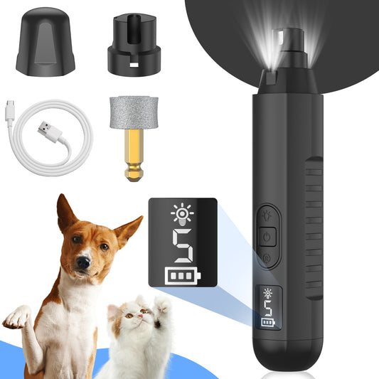 HUTACT Pet Nail Grinder for Dogs Cats, Dog Nail Grinder 5 Speeds w/ LED Light 1200mAh Rechargeable Trimmer Nail Grooming Clipper