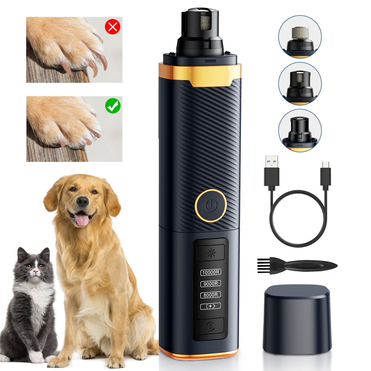 Dog Nail Grinder, Pet Nail Grinder, Super Quiet Rechargeable Electric Dog Nail Trimmer, Painless Paws Grooming & Smoothing Tool for Large Medium Small Dogs