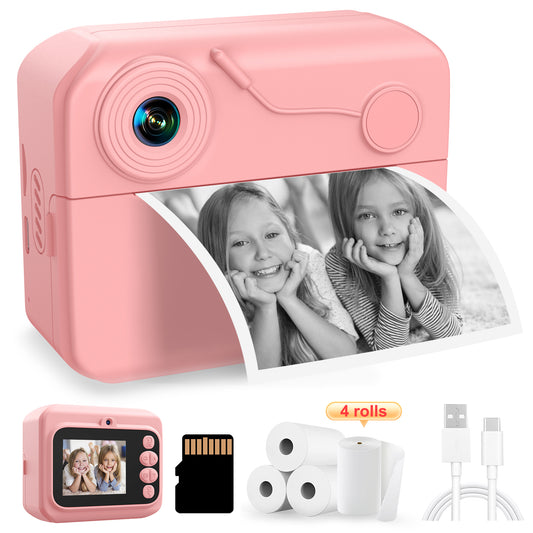 USCAMEL Kids Camera Instant Print, Mobile Compatible 2.4in Digital Camera with Print Paper, Photo Video, Selfie Dual Camera Portable Travel Camera Toys for Boys & Girls Gift