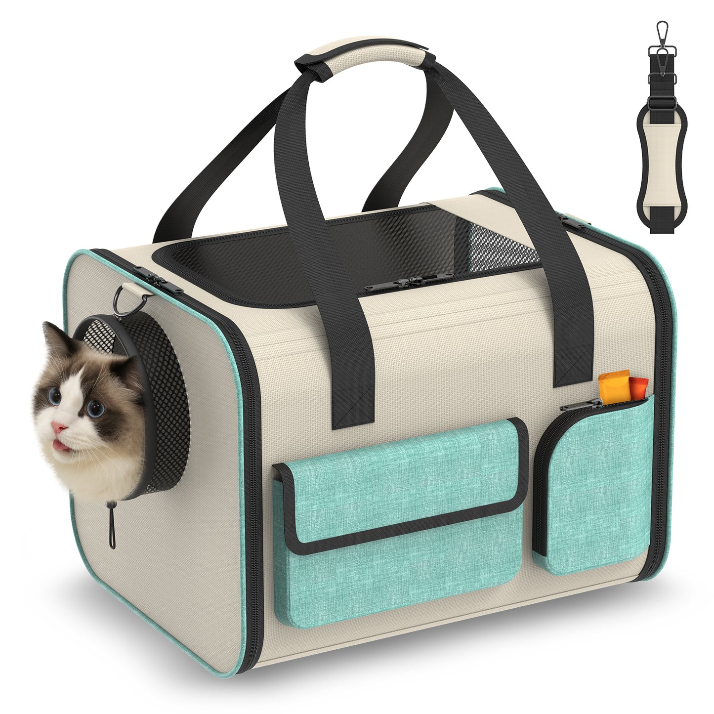 USCAMEL Cat Carrier for Cats Puppies, Soft Sided Pet Carrier Bag with Window, Shoulder Strap, Roomy Collapsible Pet Travel Carrier for Camping Outdoor Airline