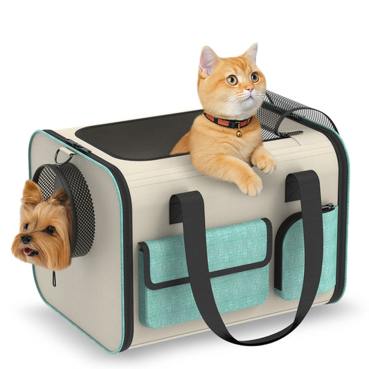 Large Cat Carrier, Durable Soft Side Pet Carrier with Window, Pockets, Shoulder Strap, Pet Travel Carrier Hand Bag for Cats Puppies Camping Outdoor, Foldable Pet Carrier for Small Dog Cat