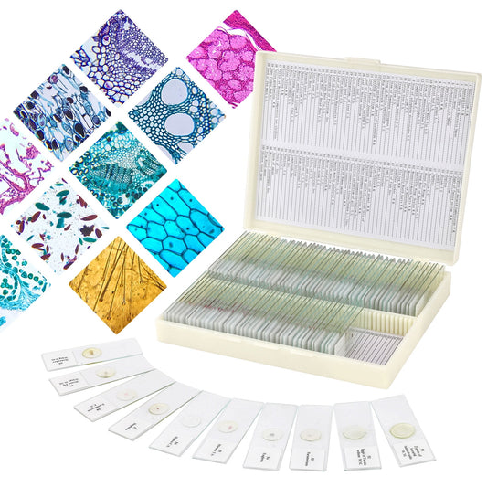 USCAMEL Microscope slides for kids , 100 pieces prepared microscope sides with specimens for famaily,education,laboratory and nature