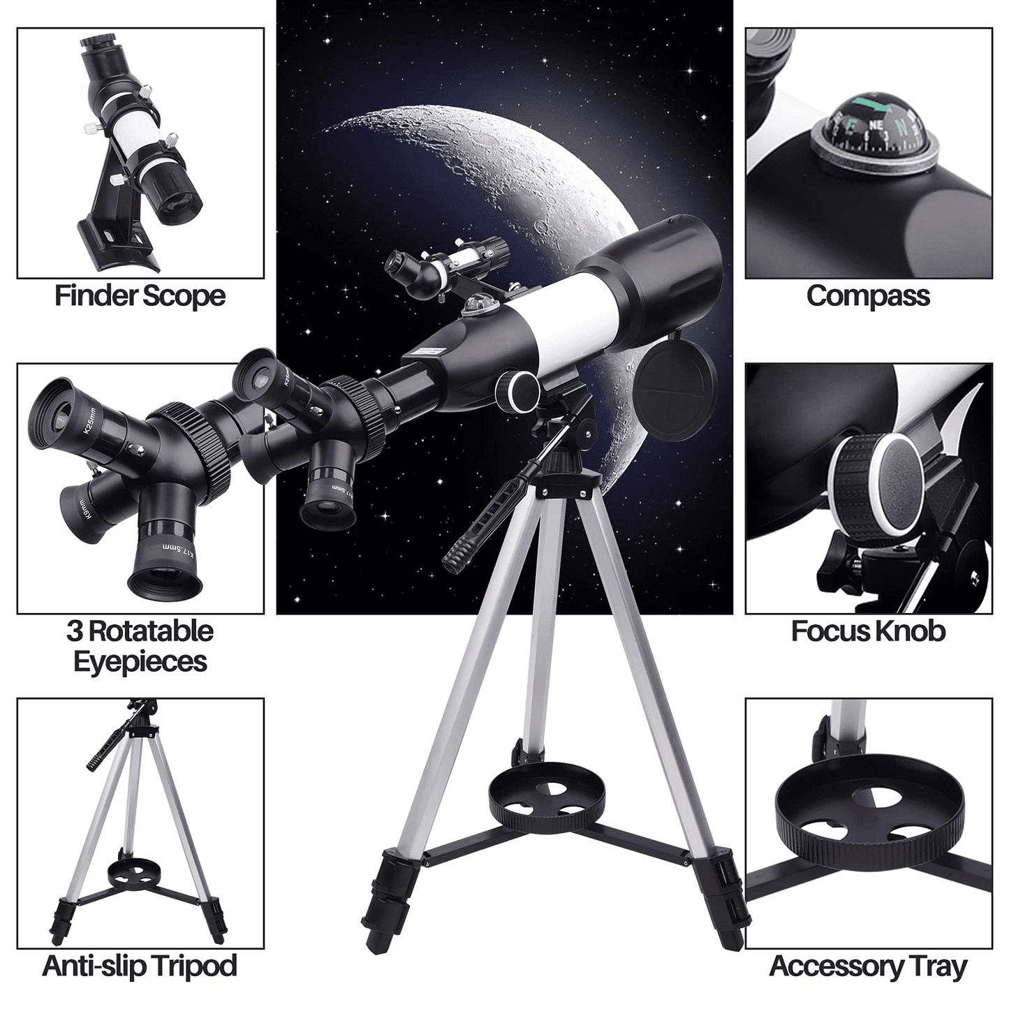 USCAMEL Telescope for Adults Kids Beginners- 3 Rotatable Eyepieces 70mm Aperture 400mm Astronomy Refractor Telescope with Adjustable Tripod - Perfect Telescope Gift for Kids View Aurora Moon Planets