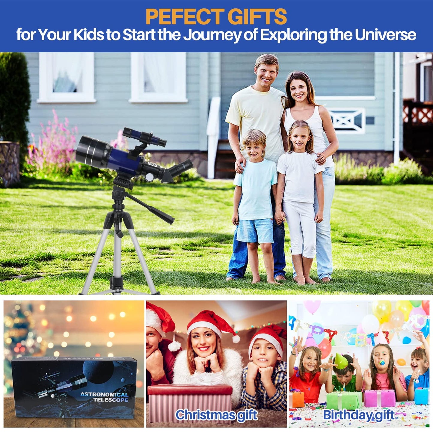 USCAMEL Astronomy Telescope for Kids Beginners Adults, 70mm Refractor Telescope with Finder Scope & Tripod, Telescope Gift for Kids