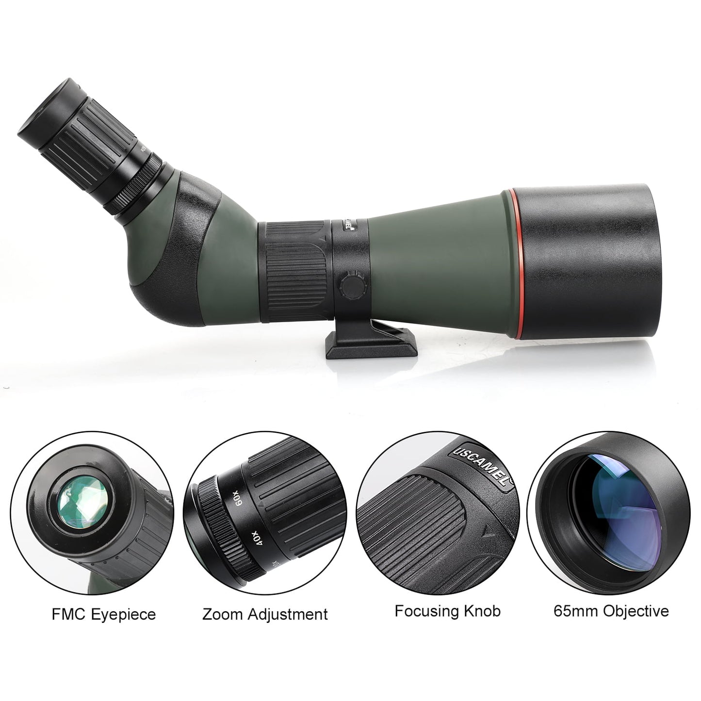 USCAMEL 20-60x65 Spotting Scopes with Tripod, Carrying Bag for Target Shooting,Birding,Wildlife Viewing