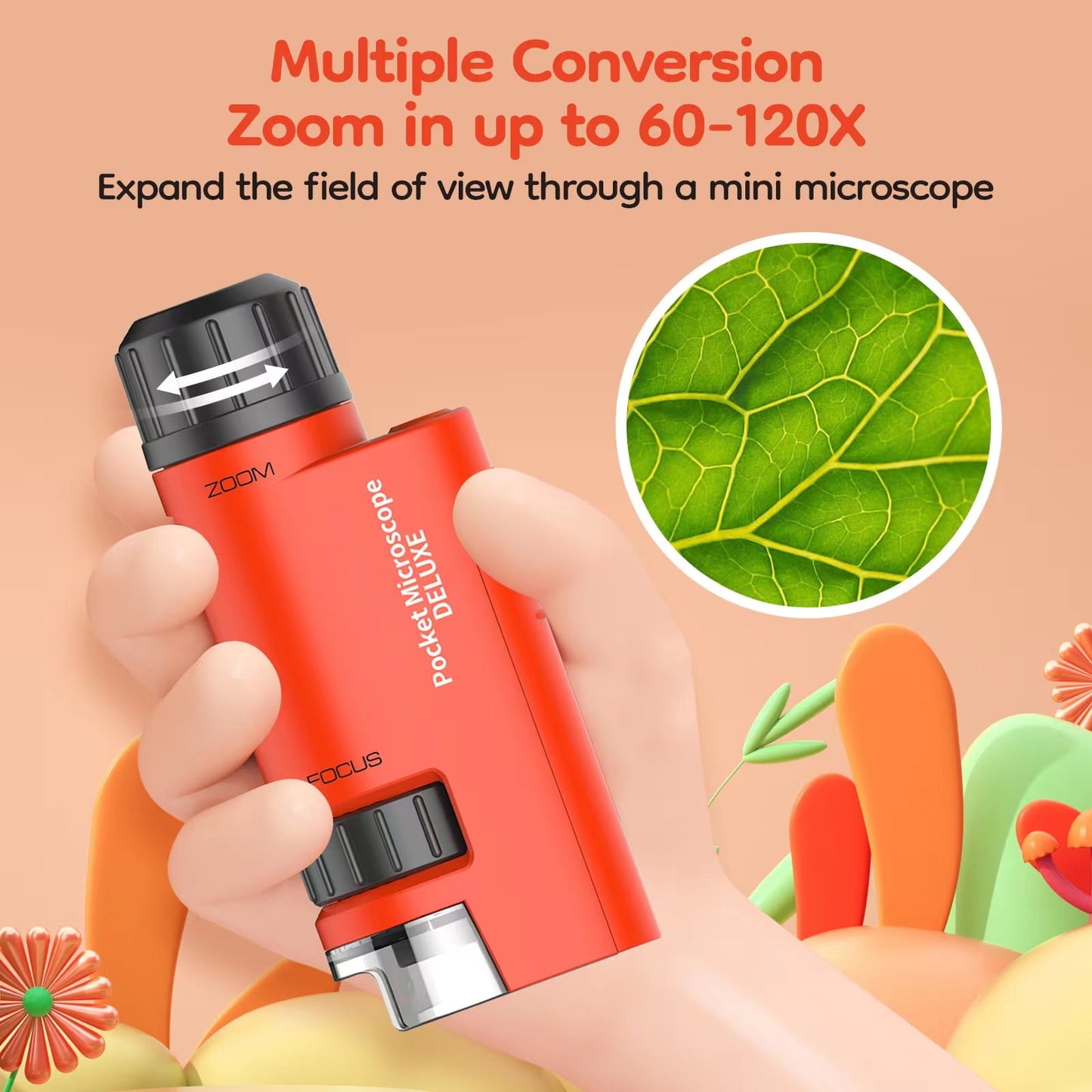 USCAMEL Pocket Mini Microscope for Kids, 60x-120x LED Handheld Microscope Small Lightweight Microscope with 5pcs Specimen Slides