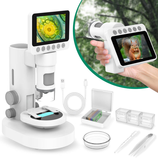 HUTACT Digital Microscope with 3.5” LCD Screen, Microscope for Kids & Adults, 1000X Microscope with Detachable Stand LED Lights, PC Compatible, 10MP HD Imaging, Microscope Kit with Slides