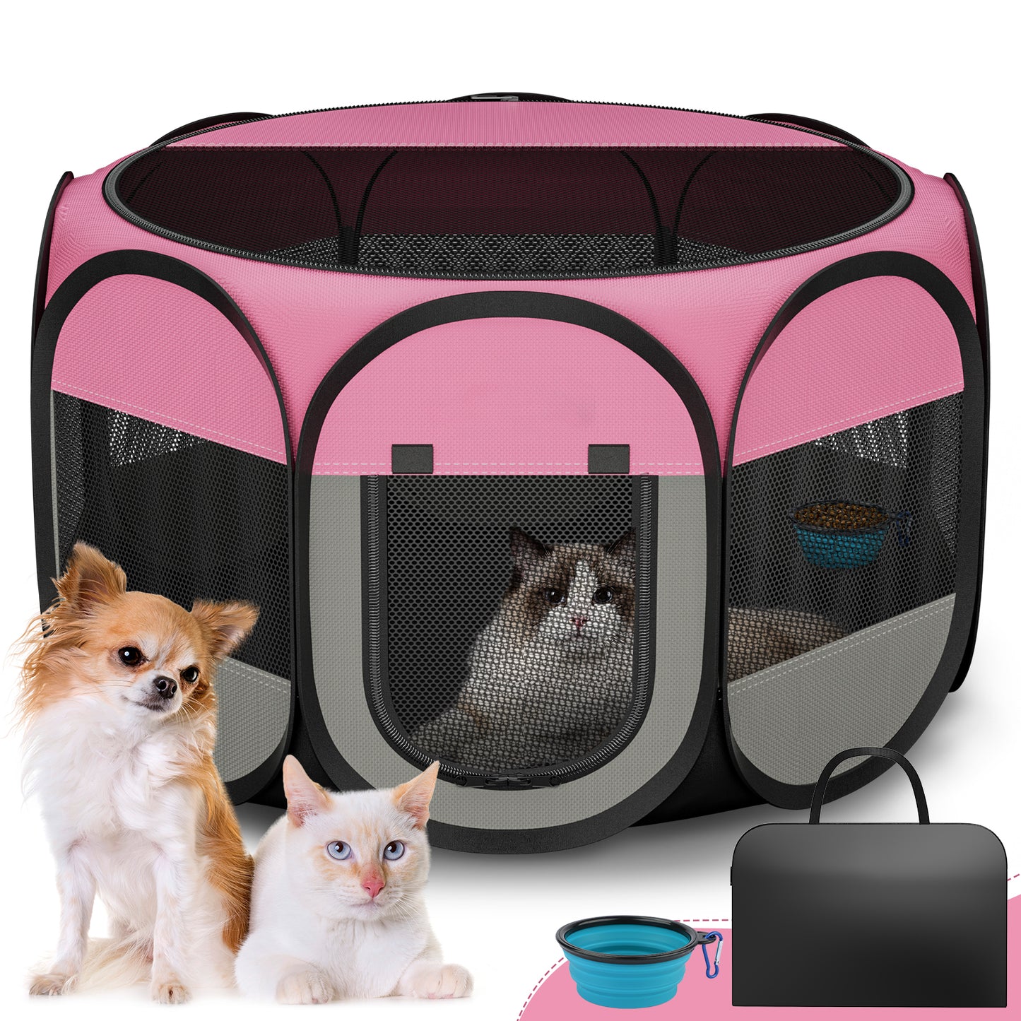 Dog Playpen Indoor for Puppy Cats Small Pet Outdoor Pop-up Playpen Tent Crates 28.7" Breathable Playpen Length for Pets up to 40LBs
