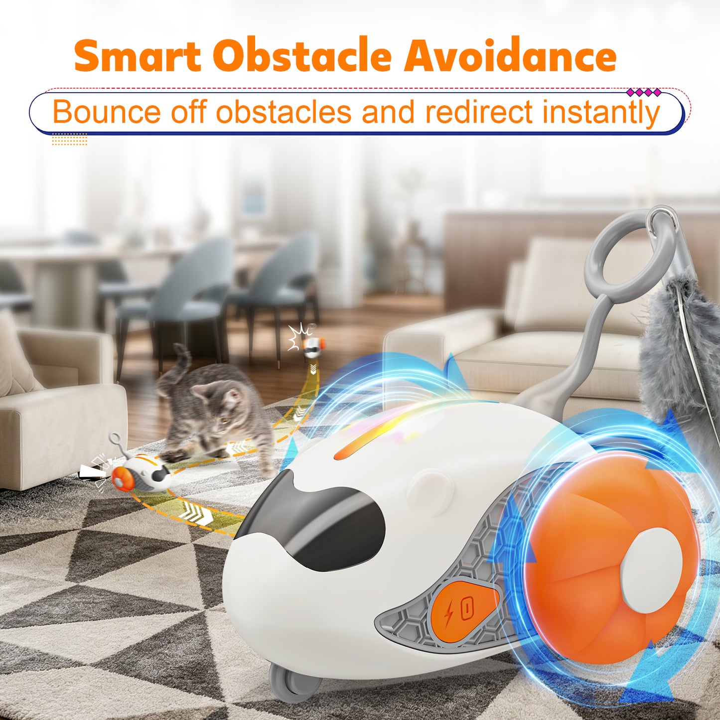HUTACT Mouse Cat Toy with Remote, Interactive Rechargeable Automatic Moving Play Toy for Indoor Kittens, 2 Modes Fake Mouse with 2 Tails, Chasing Toy to Relieve Cat Boredom