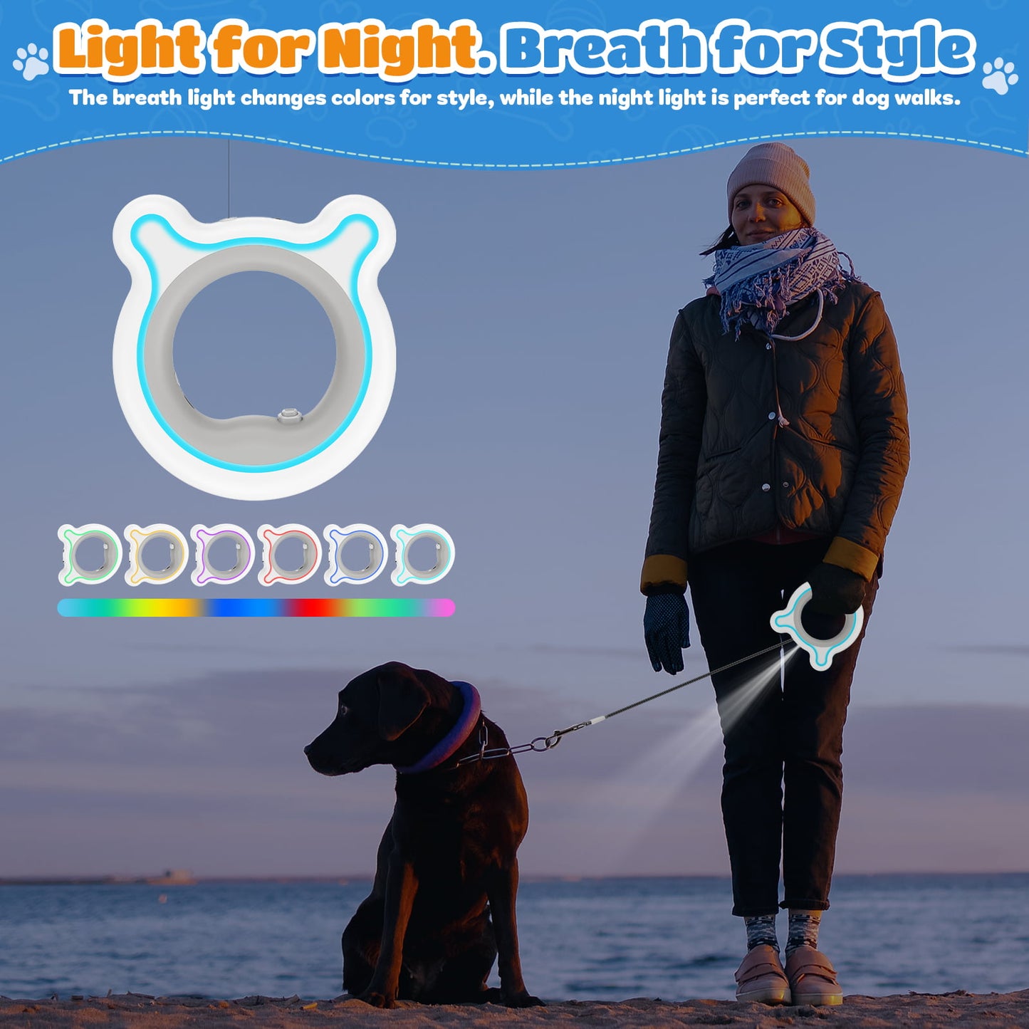 HUTACT Upgrade Retractable Dog Leash with LED Light for Night Walks, Safe 9.84ft Heavy Duty Dog Leash with Hand Free Handle, Tangle-Free for Dog up to 66lbs