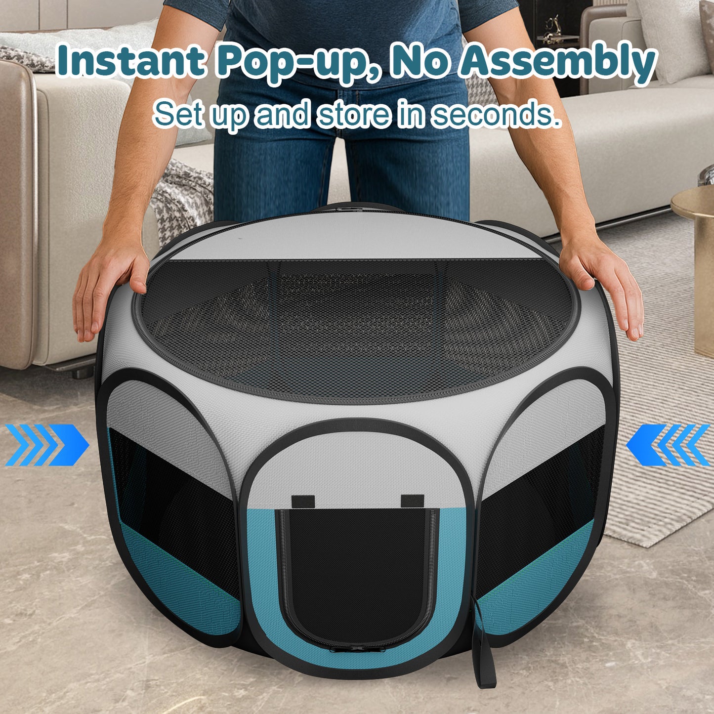 HUTACT Playpen for Puppies Cats, Pop-up Playpen 29" Foldable Portable Chicken Crate Playpen for Indoor Outdoor Travel Hiking