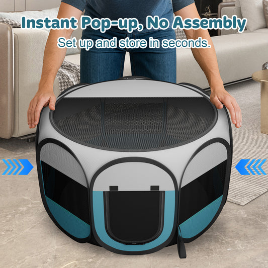 HUTACT Pet Playpen for Cats Puppy Dogs, Portable Pop-up Playpen Pet Pen Tent Foldable Chicken Crate Playpen for Indoor Playing Recovery, Outdoor Travel Hiking with Bowl