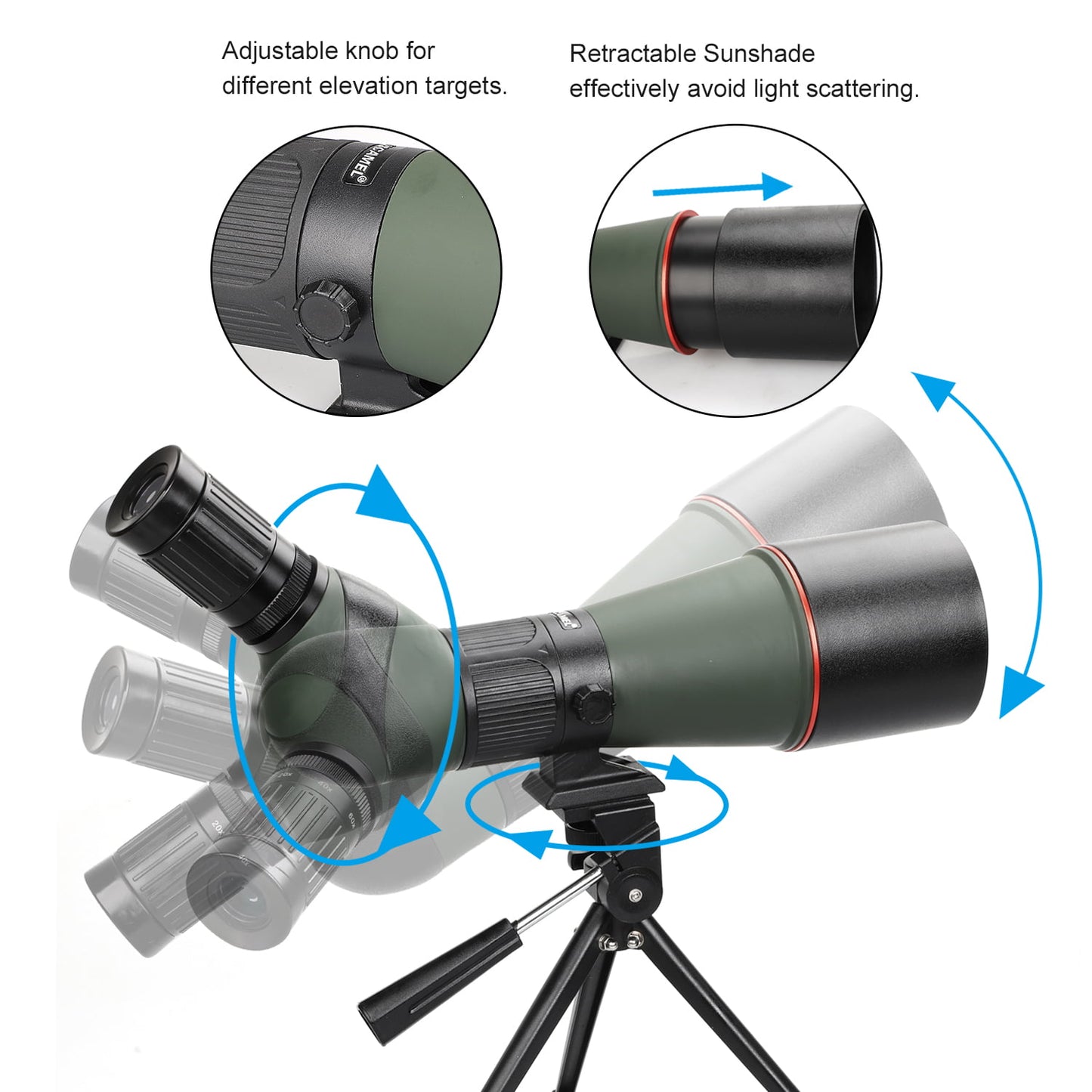 USCAMEL 20-60x65 Spotting Scopes with Tripod, Carrying Bag for Target Shooting,Birding,Wildlife Viewing