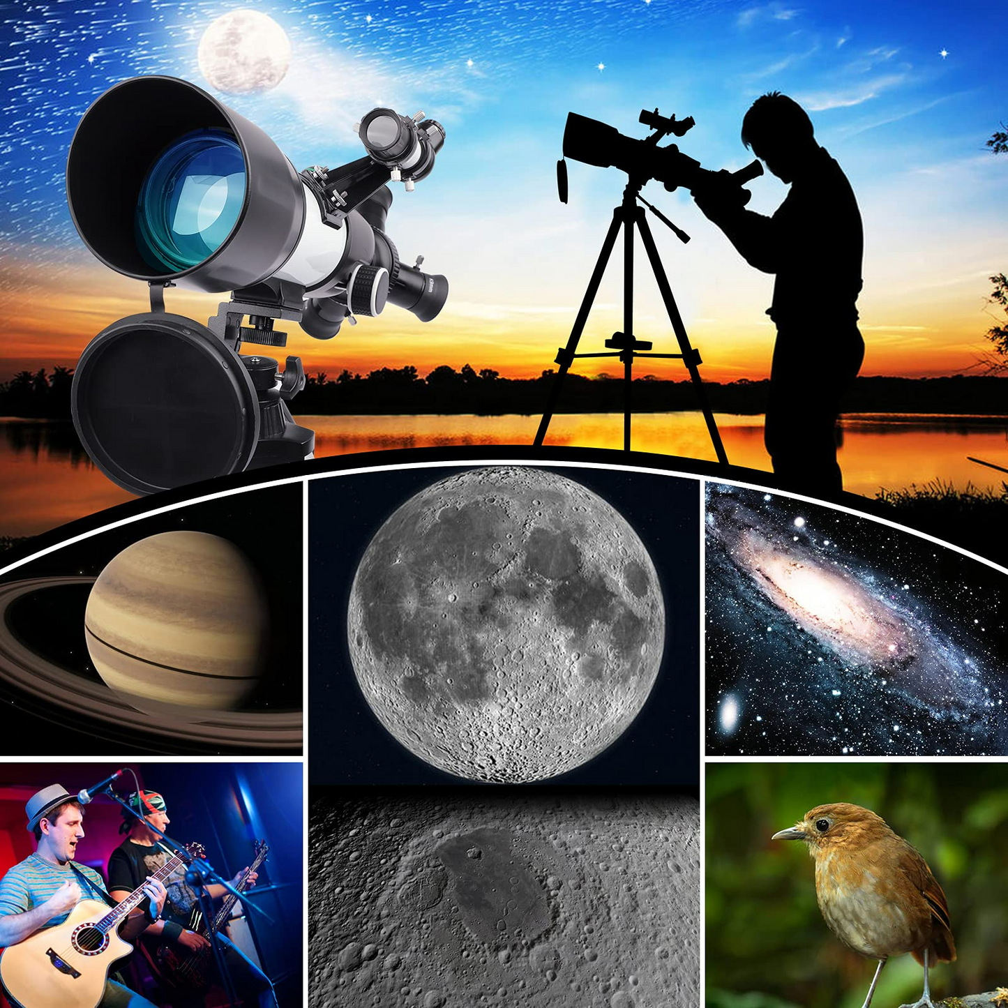 USCAMEL Telescope for Adults Kids Beginners- 3 Rotatable Eyepieces 70mm Aperture 400mm Astronomy Refractor Telescope with Adjustable Tripod - Perfect Telescope Gift for Kids View Aurora Moon Planets