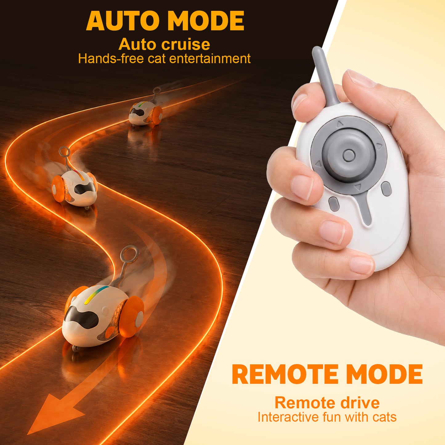 HUTACT Mouse Cat Toy with Remote, Interactive Rechargeable Automatic Moving Play Toy for Indoor Kittens, 2 Modes Fake Mouse with 2 Tails, Chasing Toy to Relieve Cat Boredom