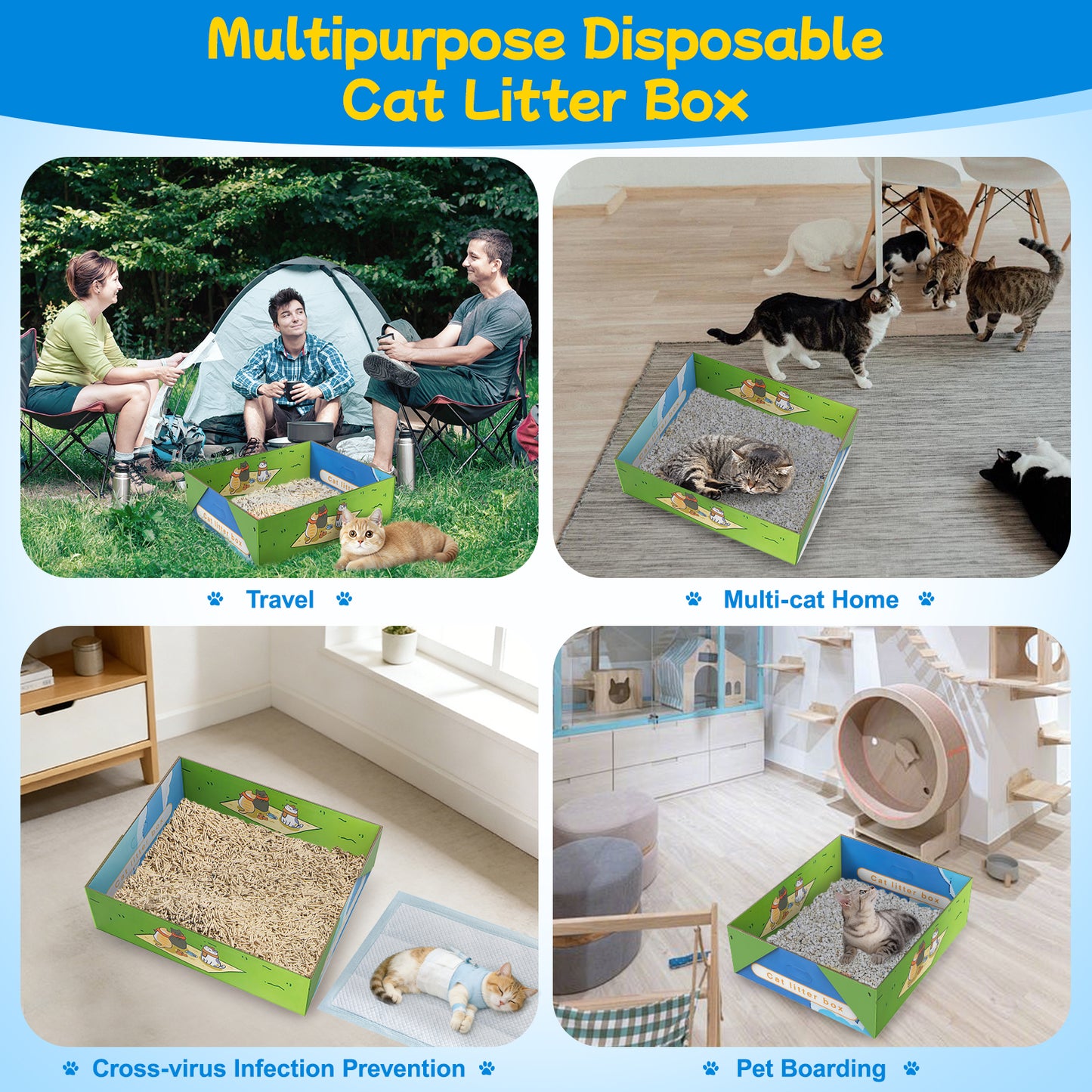 Hutact 2 Pack Disposable Cat Litter Box, 19.1" Extra Large Portable Litter Pan for Large Cats Foldable Litter Box Leak-Proof Cat Potty + 2 Litter Scoops for Travel Use