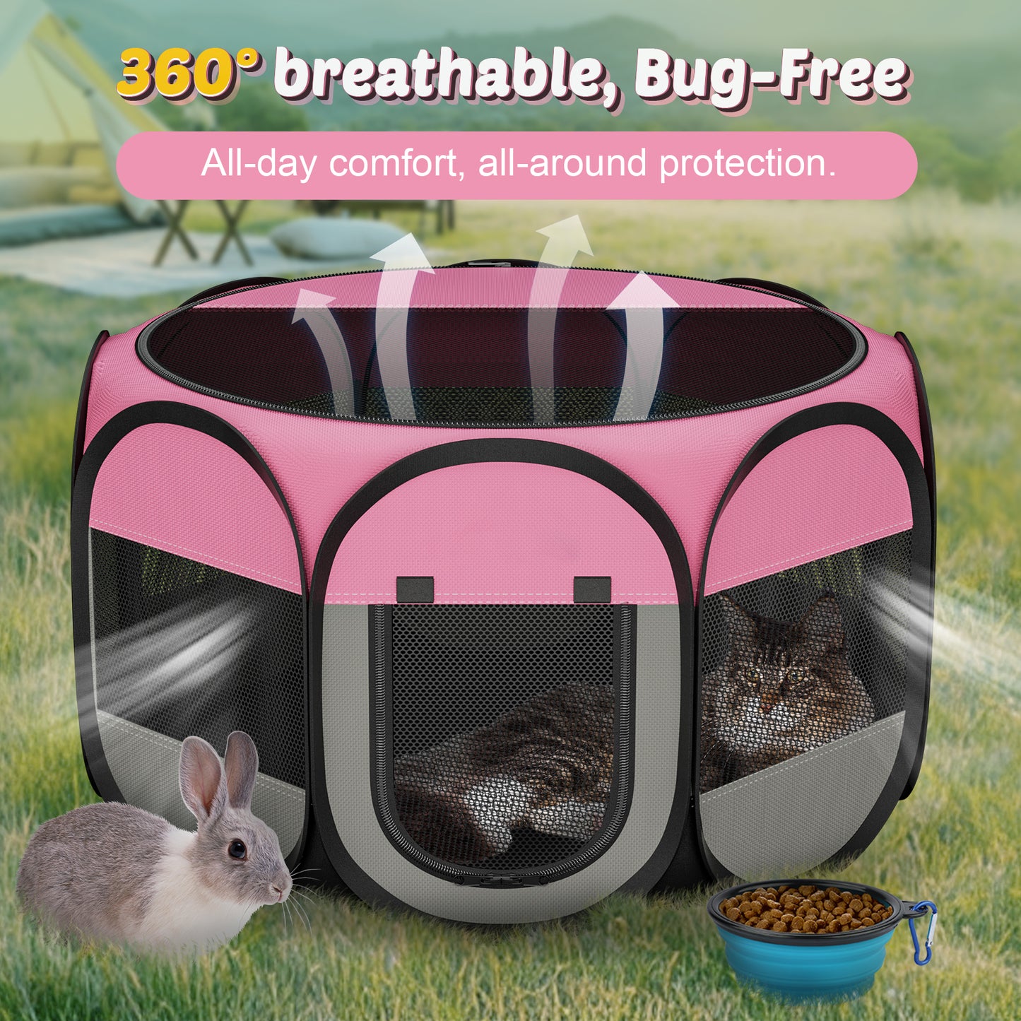 Dog Playpen Indoor for Puppy Cats Small Pet Outdoor Pop-up Playpen Tent Crates 28.7" Breathable Playpen Length for Pets up to 40LBs