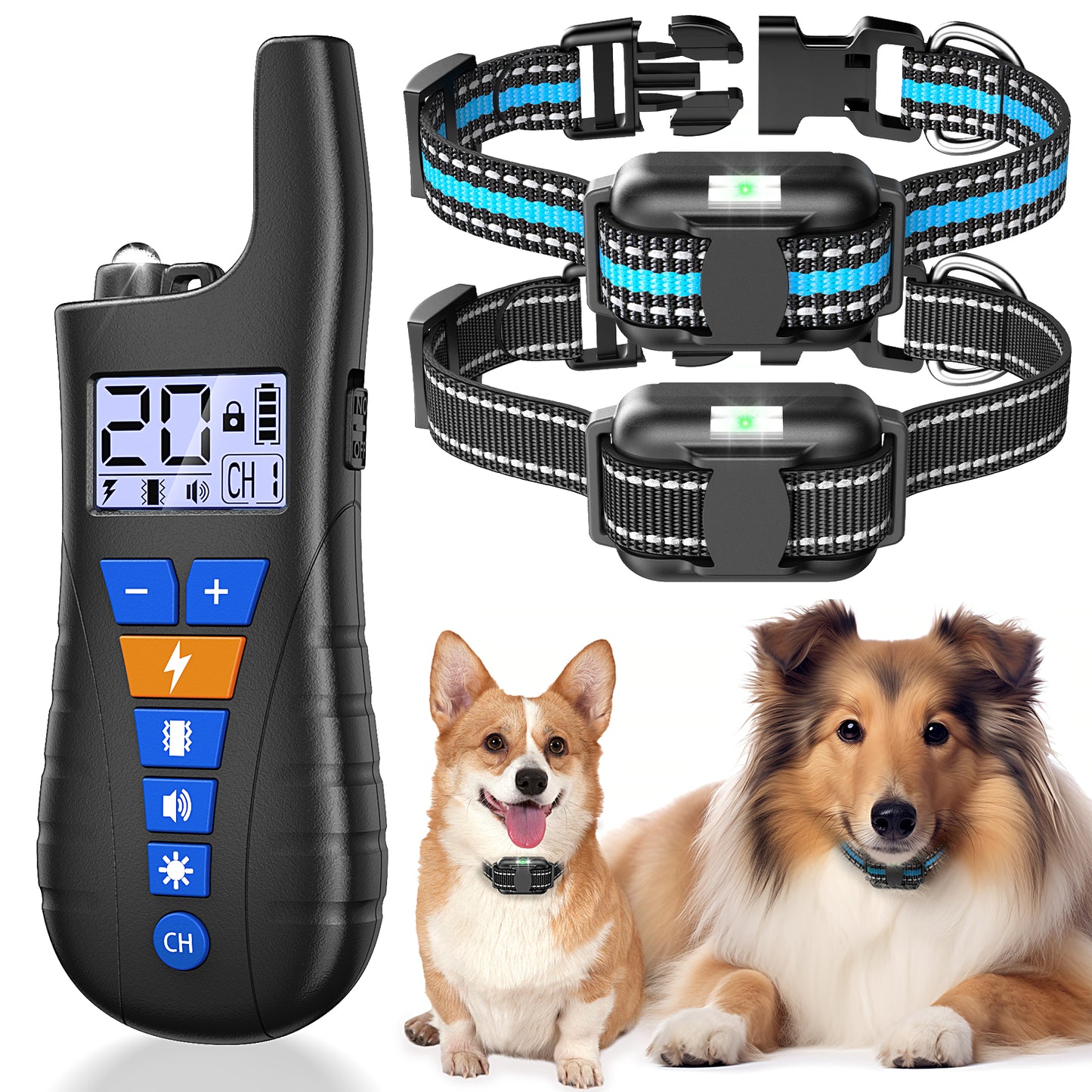 USCAMEL 2 in 1 Dog Training Collar, Shock Collar for 2 Dogs, Bark Collar with Remote for Large Medium Small Dogs, Rechargeable E-Collar Waterproof with 3 Training Modes, Beep Vibration and Shock