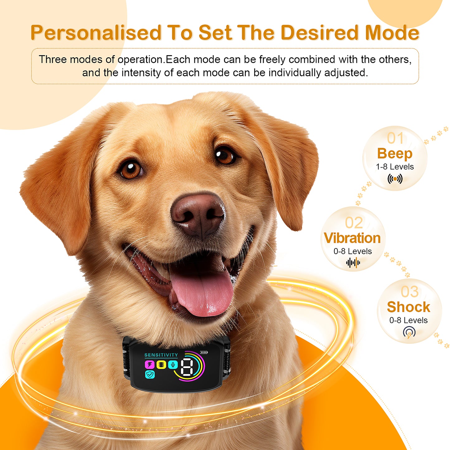 Bark Collar for Dog with Screen, Anti Bark Collar for Large Dog Training, Shock Collar with Beep Vibration Shock Modes, Black