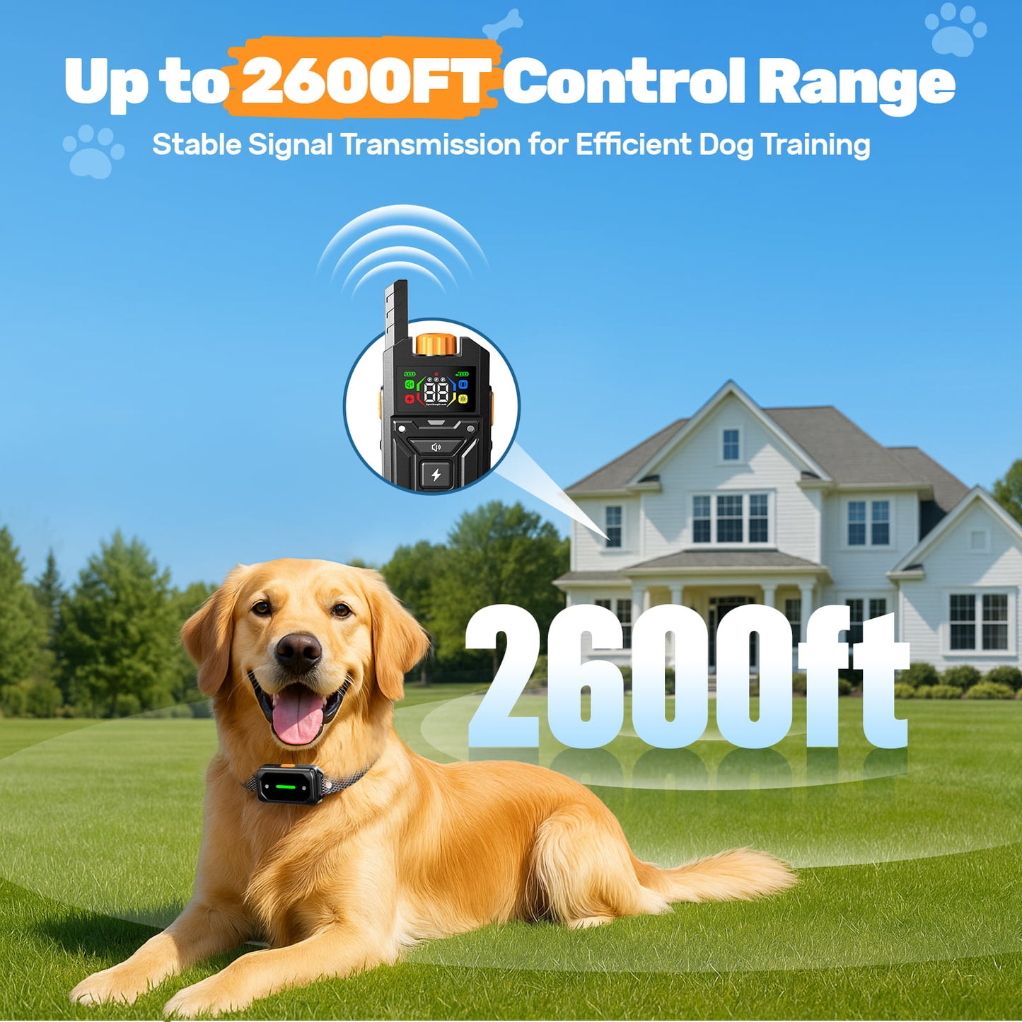 HUTACT Shock Collar with Remote for Large Dogs, HUTACT 2600FT Training Collar Bark Collar Waterproof Adjustable Beep Vibration Shock