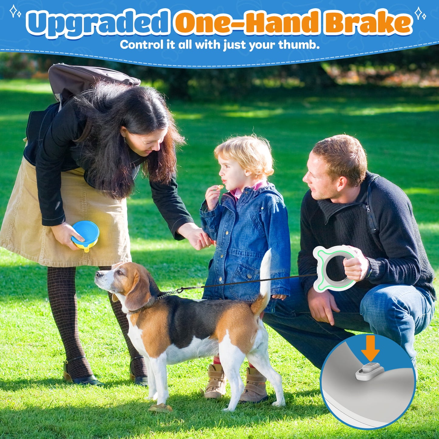 HUTACT Upgrade Retractable Dog Leash with LED Light for Night Walks, Safe 9.84ft Heavy Duty Dog Leash with Hand Free Handle, Tangle-Free for Dog up to 66lbs