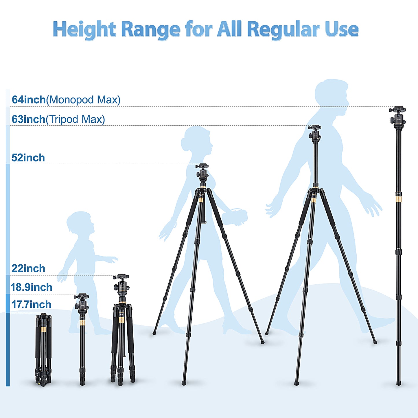 USCAMEL Camera Tripod, Pro Video Tripods for Camera DSLR Adjustable 63" Monopod, Foldable Outdoor Shooting Tripod Travel Photography 360° Ball Head