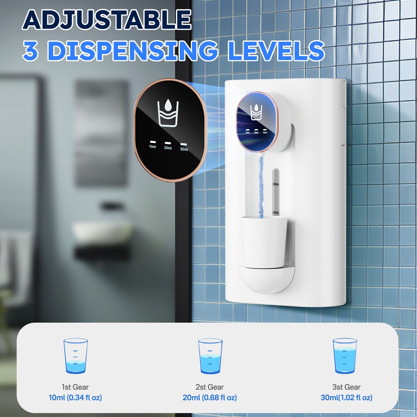 Automatic Mouthwash Dispenser for Bathroom 18.26 oz for Kids Adult w/ 2 Cups Wall-Mounted Mouth Wash Dispenser 1200mAh, White